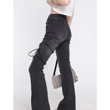 yipinpay Kleidung Flare Jeans Schwarz Schnürung Hohe Taille Stretchy Selbst Anbau Vintage Casual Baggy Damen Denim Hosen Sommer