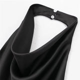 Yipinpay 2023 Black Crop Top Women Satin Halter Top Female Backless Sexy Tops Woman Sleeveless Off Shoulder Top Party For Woman