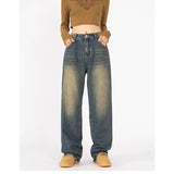 yipinpay Women's Jeans Vintage High Waist Streetwear Fashion Summer Loose Black Straight Jean Pants Baggy Wide Leg Denim Trousers