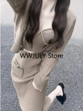 Yipinpay Knitted 3 Piece Set Woman Fashion Suit Casual Sweater Cardigan + Sexy Vest + Slim Bodycon Midi Skirt Office Lady 2024