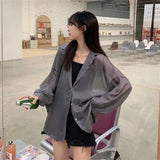 Yipinpay for Women Blouse Long Sleeve Top Female Chiffon Loose Cardigan Thin Sexy Solid Color Casual Shirt