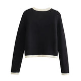 Yipinpay New 2024 Women Single Breasted Knit Cardigan Long Sleeve O Neck Female Black Crop Sweater Coat