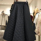 Yipinpay Elastic Waist Quilted Cotton Jupe Black Skirt Korean Style Long Skirts Women Y2k Skirt Faldas Mujer Plaid Harajuku Vintage