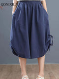 Yipinpay Summer Cotton Linen Oversized Loose Women's Pants Bloomers Wide-leg Pants Flares Elastic Waist Ladies Cropped Skirt Pants