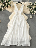 Yipinpay French Gentle Holiday Long Dress Summer Deep V-Neck Bandage A-Line Design Female Solid Sleeveless Party Sexy Sundress