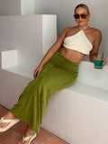 Yipinpay Vintage 90s Straight Long Skirt Women Y2K Sexy Solid Slim Elastic Waist Pencil Maxi Skirt 2000s Aesthetic Streetwear