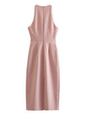 Yipinpay Pink Long Dress Women Waistcoat Midi Dress Woman Sleeveless Elegant Dresses For Women 2023 Office Formal Party Dresses