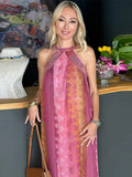 Yipinpay Tie-dye Halter Maxi Dress For Women 2024 Summer Elegant Sleeveless Long Beach Dress Female Street Holiday Lady Robe