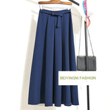 Yipinpay Women Vintage Suit Skirt With Belt Elegant Korean 2023 Casual Fashion Elastic Waist A-line Midi Skirts Office Ladies