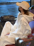 Yipinpay Women New In Outfit Two Piece Set Sports Warm Waffler Loose hood white lounge wear fashion Chic and Elegant Trouser Sets