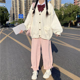 Yipinpay New Women Pants Japanese Style Corduroy Loose Casual Student Straight Bloomers Pink Sweet Cute Female Trousers
