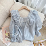 Yipinpay Ruffle Chiffon Shirt Women Loose Sweet Wide Leg Pants Short Shorts Sets Korean Blouse Spring New Tops 2 Piece Sets Ruched