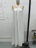 Yipinpay Soild Halter Maxi Dress For Women 2024 Summer Sleeveless Backless Long Dresses Fashion Lady Holiday Party Beach Robe