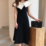 Yipinpay Collar Patchwork A A Line Dress Midi Black Vestidos Verano 2023 Elegant Office Jurk Korean Style Women Retro Robe De Soiree