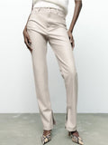 Yipinpay Fashion Women Faux Leather Pants New 2023 Autumn Winter Slim Zipper Female Flare Pants Streetwear PU Trousers