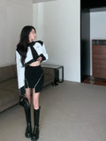 Yipinpay Women Suits Sexy Crop Leather Jacket Black Hollow Shirt High Waist Skirt 3 Piece Zip Skirt Party Girl Elegant Y2k Female Suits