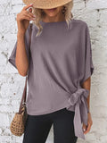 Yipinpay Casual Women's Top T Shirt 2024 Summer Solid Fashion Batwing Sleeve Shirt Tops Bow Women Pullover Blouses Female Clothing
