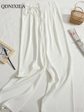 Yipinpay Summer Korean Fashion Wide Leg Women's Suit Pants High Waist Lace Casual Elegant Loose Saggy Straight Full Length Trousers