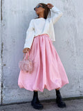 Yipinpay Elegant Women White Ball Gown Skirts Chic Women Party High Waist Midi Skirts Spring 2023 Pleated Long Skirts Female