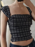 Yipinpay MO Plaid Square Collar Sexy Backless Bustier Corset Crop Tops Women Sleeveless Top Cropped Club Fashion Outfit