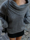 Yipinpay Off-Shoulder Solid Knit Sweater Women Casual Loose Long Sleeve Patchwork Oversized Sweater Slim Fashion Pullover Female