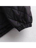 Yipinpay New Autumn Women Oversize Quilted Flight Jacket Vintage Black Long Sleeve Female Zipper Outerwear Loose Coat