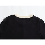 Yipinpay New 2024 Women Single Breasted Knit Cardigan Long Sleeve O Neck Female Black Crop Sweater Coat