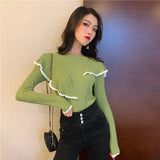 Yipinpay Lotus Leaf Sleeve Sueter Mujer Ruffle Sweaters Jumper Pullover 2023 Shirts for Women Wild Knit Black Sweater Clothes