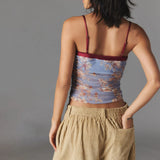 Yipinpay Womens Y2K Retro Crop Camisole Summer Vintage Ruched Spaghetti Strap Tank Tops Sleeveless T-Shirt Streetwear Clubwear