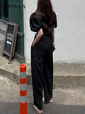 Yipinpay Summer Autumn Korean Fashion Chic Women's Pants Elegant High Waist Bandage Design Loose Wide Leg Woman Trousers with Laces