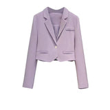 Yipinpay Suits Elegant Purple Strap Pleated Dress Office Wear Women Business Blazer Mujer De Moda Jacket Suit Vestido Blazer 2 Set