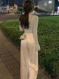 Yipinpay Summer Silky Acetate Satin Women's Wide Leg Pants Korean Fashion Casual Elegant High Waist Loose Saggy Straight Trousers