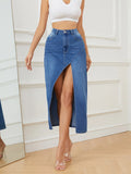 Yipinpay New Arrival Women's Irregular Slit Denim Skirt Fashion Loose Sexy Mid-Length Jeans Skirt Casual Ladies Clothing XS-L