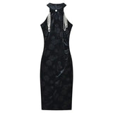 Yipinpay Hot Girl Retro Long Dress Children's Autumn Elegant Velvet Embossed Pearl Chain Cheongsam Dress Fashion Female Clothes