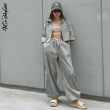 yipinpay Wide Leg Pants Women Trousers Streetwear Y2K Clothes Loose Drawstring Pockets Cargo Pants Straight High Waist Trousers