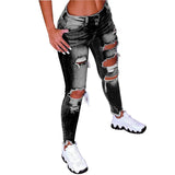 Yipinpay Spring New Women's Low Waist Ripped Jeans Fashion Slim Hip Lift Elastic Ankle-Length Denim Pencil Pants Plus Size Jeans 5XL