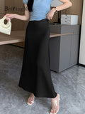 Yipinpay Elegant Satin A-line Skirts for Ladies Spring Summer Slim High Waist Skirt Women Luxury Korean Chic Casual OL Faldas