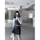 Yipinpay and Winter Sweet Hot Girls American College Style Suit Vest Long Sleeve Shirt with Tie Short Skirt Fashion 3-Piece Suit