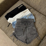 Yipinpay Straps Overalls Shorts Women Fashion Drawstring Jumpsuit High Waist Slim Jeans 2024 Summer Leg Wide Leg Hot Pants