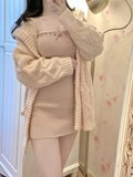 Yipinpay Winter Long Sweater Cardigan + Bodycon Y2k Mini Skirt Pink Kawaii Knitted Dress Set Korean Fashion Sexy Slim Suit Woman