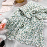 Yipinpay Korean Fashion Midi Skirt Women Vintage Floral Print High Waist Pleated Skirts 2023 Spring Summer Chic A-line Faldas
