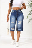 Yipinpay Summer New High Stretch Calf-Length Jeans For Women Fashion Ripped Slim Fit Butt Lift Denim Straight Legs Casual Clothing