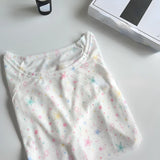 Yipinpay Women White Star Print T-shirt Harajuku Korean Y2k Tee Top Korean Fashion Vintage Slim Fashion Chic T-shirt Clothes 2024 Summer