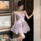 Yipinpay Temperament Dresses Women Sleeveless V Neck Floral French Style Chic Slim Vintage Backless Elegant Dress Party Fairy