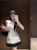Yipinpay Vintage Dresses Women Bowknot Sleeveless Halter Ruffles Summer New Slim Elegant Mini Dress Party Chic Female Sweet
