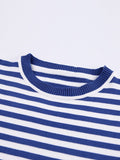 Yipinpay Classic Women Stripe Tee Shirt Casual Print Oversized Knitted Top O-Neck Long Sleeve Tops And Blouse Fashion T-shirt