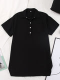 Yipinpay Polo Straight Green T-Shirt Dress Half Sleeves Split Casual Loose Dress Summer 2023 Pockets Oversized Dress Ladies