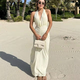 Yipinpay Ruched Backless Dress Women Halter Bodycon Long Dress Women Off Shoulder Sexy Summer Dresses Woman Evening Party Dresses