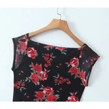 Yipinpay Summer 2024 Women Floral Print Mesh Dress Short Sleeve V Neck Female Bodycon Sexy Vintage Dresses