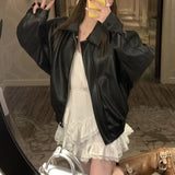 Yipinpay Korean Fashion Autumn New Jacket Women PU Tops Retro Black Leather Coat Clothes for Women Jacket Top Female Clothing